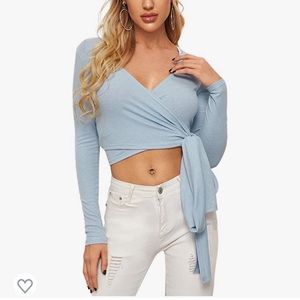 Wrap Light Blue Sweater Top